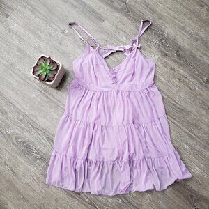 La Vie En Rose Lavender Purple Chiffon Chemise Nightie Sz L